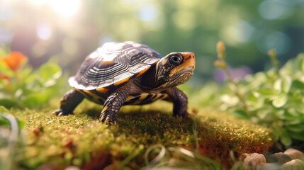 Obraz premium turtle on the grass HD 8K wallpaper Stock Photographic Image