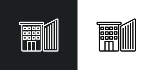 big building line icon in white and black colors. big building flat vector icon from big building collection for web, mobile apps and ui.