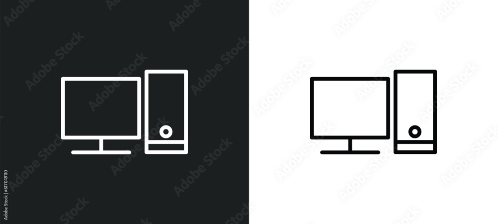 Poster computer line icon in white and black colors. computer flat vector icon from computer collection for