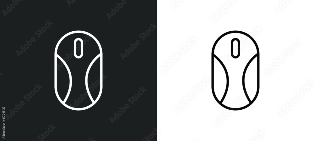 Poster mouse device line icon in white and black colors. mouse device flat vector icon from mouse device co