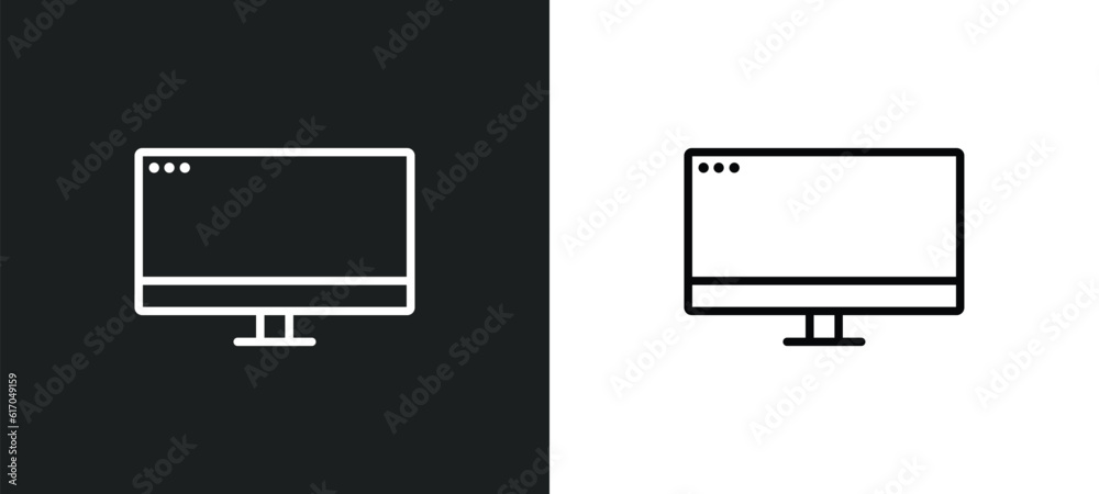 Poster computer monitor line icon in white and black colors. computer monitor flat vector icon from compute