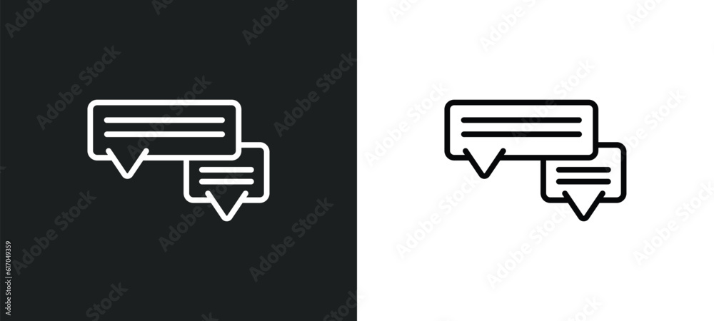 Poster chat message line icon in white and black colors. chat message flat vector icon from chat message co