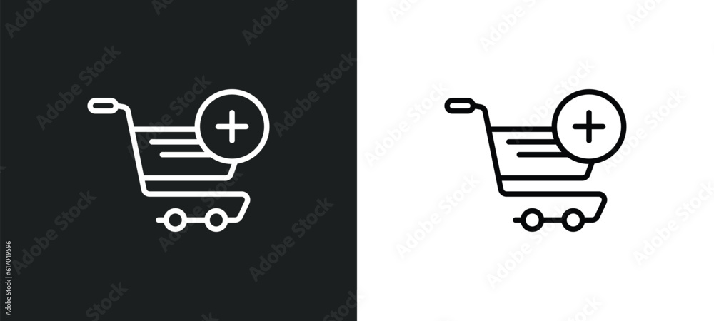 Aufkleber add to cart line icon in white and black colors. add to cart flat vector icon from add to cart colle
