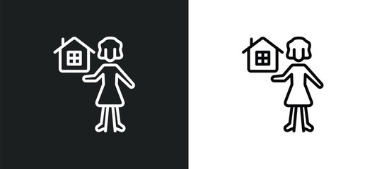woman with mortgage line icon in white and black colors. woman with mortgage flat vector icon from woman with mortgage collection for web, mobile apps and ui.
