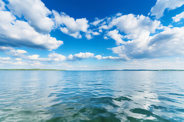 Naklejka na ściany i meble Calming summer natural marine blue background . sea and sky with white clouds photography