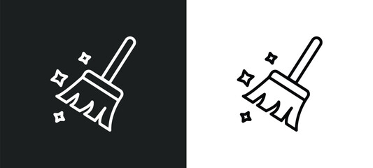 broom cleanin line icon in white and black colors. broom cleanin flat vector icon from broom cleanin collection for web, mobile apps and ui.