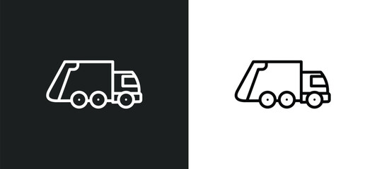 garbage truck cleanin line icon in white and black colors. garbage truck cleanin flat vector icon from garbage truck cleanin collection for web, mobile apps and ui.