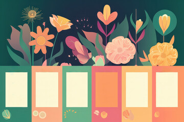 Weekly planner or calendar template. Flat graphic, mock up, doodle floral design. Generative AI illustration.