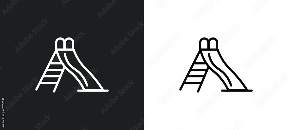 Wall mural slide line icon in white and black colors. slide flat vector icon from slide collection for web, mob