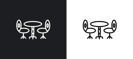 chair and table line icon in white and black colors. chair and table flat vector icon from chair table collection for web, mobile apps ui.