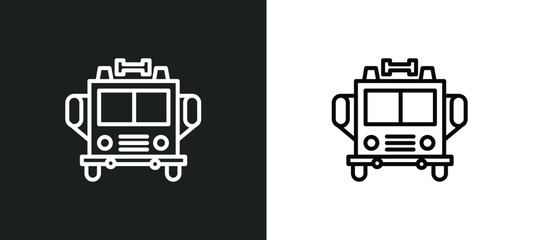 fire truck line icon in white and black colors. fire truck flat vector icon from fire truck collection for web, mobile apps and ui.