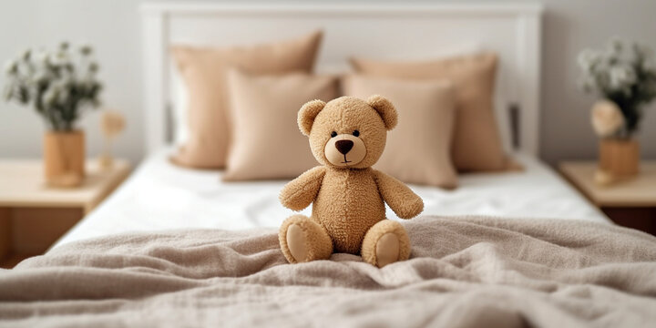 Children's Bed With Toy Bear In Bedroom