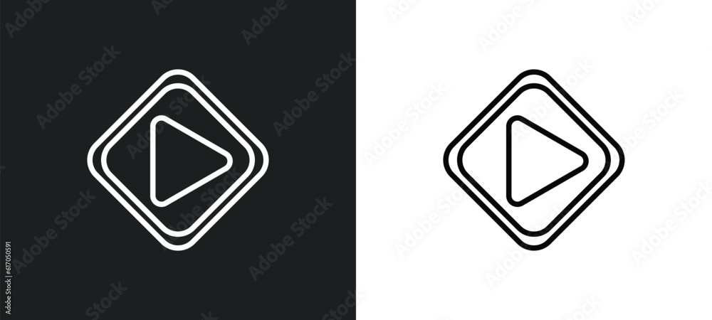 Poster big play button line icon in white and black colors. big play button flat vector icon from big play 