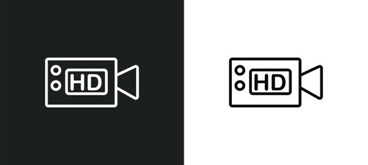hd video line icon in white and black colors. hd video flat vector icon from hd video collection for web, mobile apps and ui.