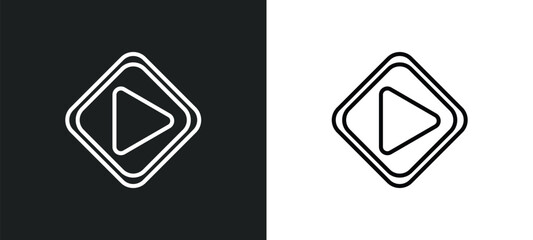 big play button line icon in white and black colors. big play button flat vector icon from big play button collection for web, mobile apps and ui.