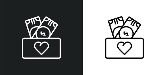 cash box line icon in white and black colors. cash box flat vector icon from cash box collection for web, mobile apps and ui.
