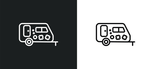 caravan line icon in white and black colors. caravan flat vector icon from caravan collection for web, mobile apps and ui.