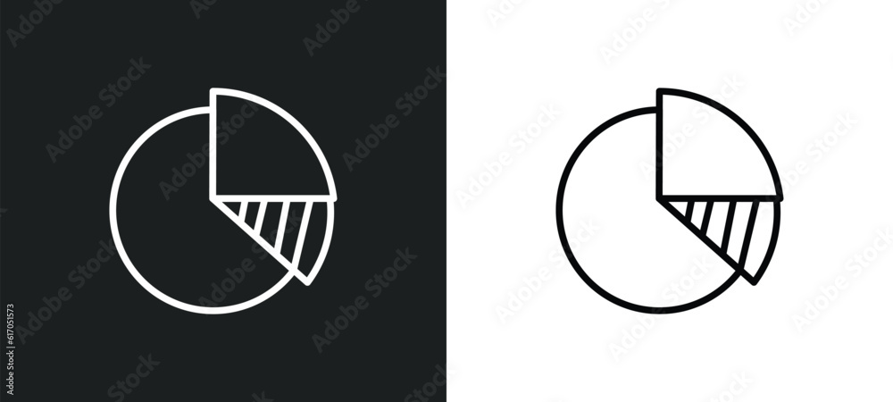 Poster data analysis pie chart line icon in white and black colors. data analysis pie chart flat vector ico