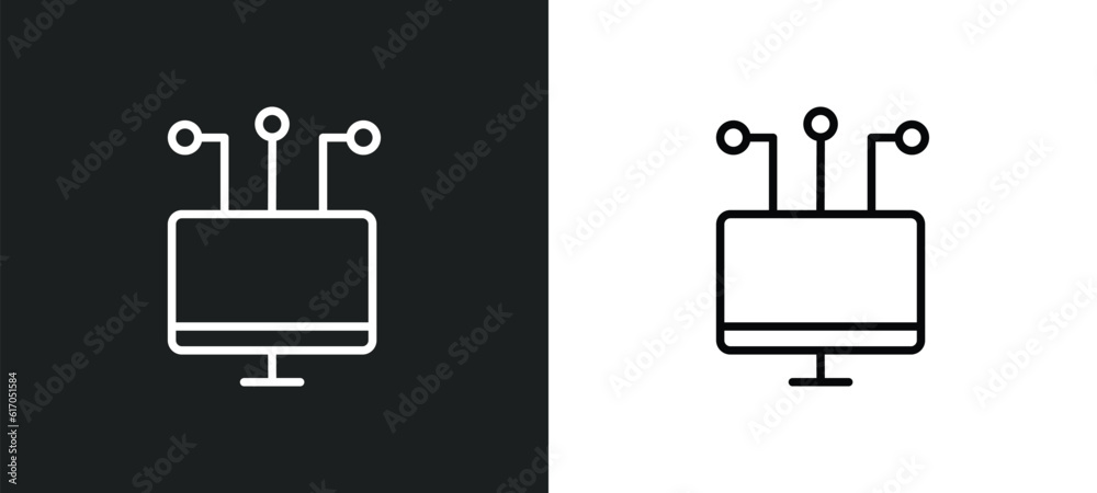 Poster connected data line icon in white and black colors. connected data flat vector icon from connected d