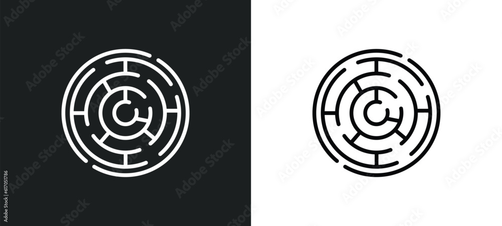 Poster maze game line icon in white and black colors. maze game flat vector icon from maze game collection 