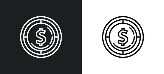 one dollar coins line icon in white and black colors. one dollar coins flat vector icon from one dollar coins collection for web, mobile apps and ui.