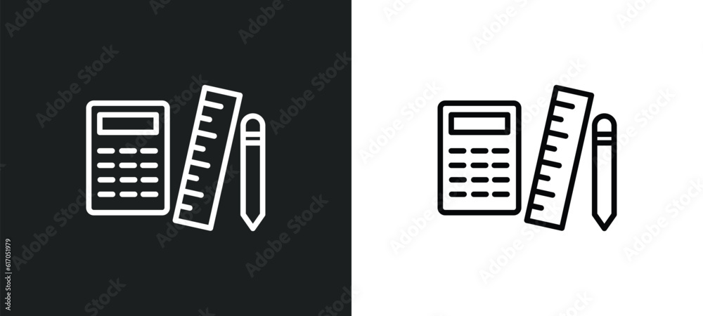 Poster maths tool line icon in white and black colors. maths tool flat vector icon from maths tool collecti