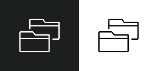 two folders line icon in white and black colors. two folders flat vector icon from two folders collection for web, mobile apps and ui.