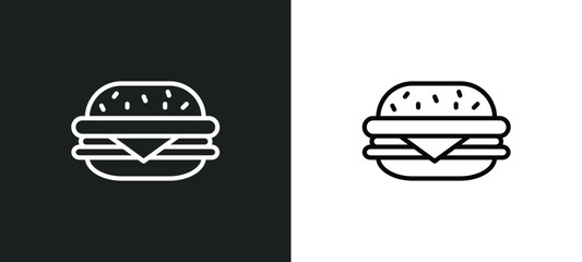 basic burger line icon in white and black colors. basic burger flat vector icon from basic burger collection for web, mobile apps and ui.
