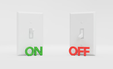 ON and OFF 3d Rendered Light Switches over White
