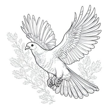 recommend clip art: Pigeon animal line art illustration. Black and white coloring page style art. Generative AI