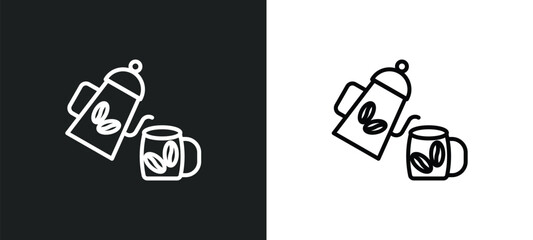 pouring coffe line icon in white and black colors. pouring coffe flat vector icon from pouring coffe collection for web, mobile apps and ui.