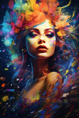 Obraz na płótnie Canvas Portrait of a beautiful woman vivid colors, Generative AI
