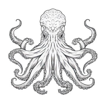 recommend clip art: Octopus animal line art illustration. Black and white coloring page style art. Generative AI