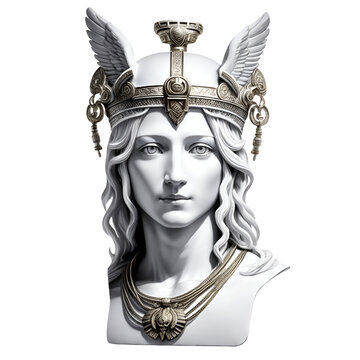 Statue Of Hermes, Greek God Of Trade Isolated On Transparent Background. Generative AI	