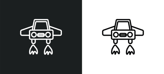 fyling vehicle line icon in white and black colors. fyling vehicle flat vector icon from fyling vehicle collection for web, mobile apps and ui.