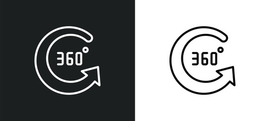 360 degree line icon in white and black colors. 360 degree flat vector icon from 360 degree collection for web, mobile apps and ui.