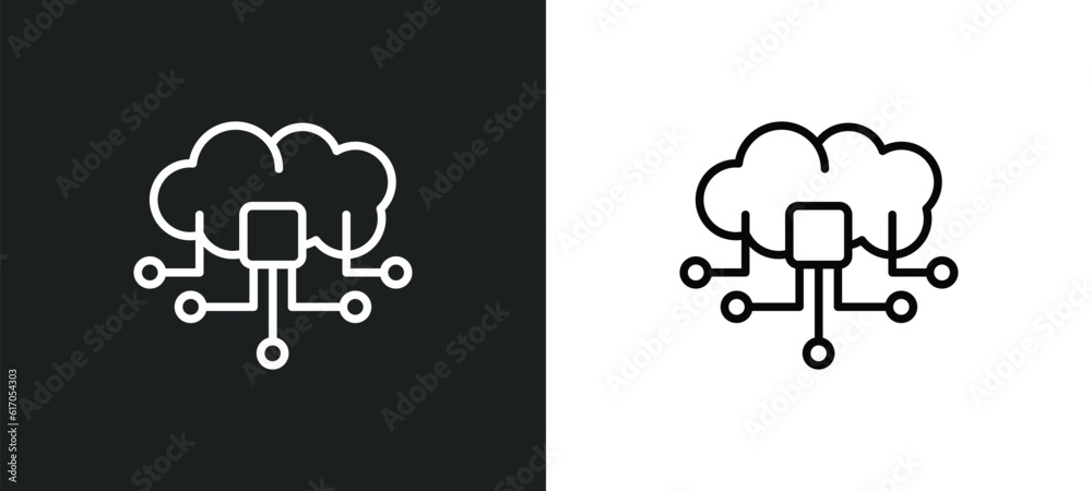 Poster cloud computing line icon in white and black colors. cloud computing flat vector icon from cloud com