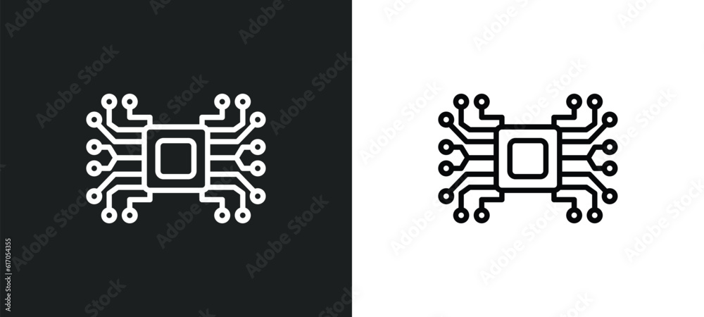 Poster artificial intelligence line icon in white and black colors. artificial intelligence flat vector ico
