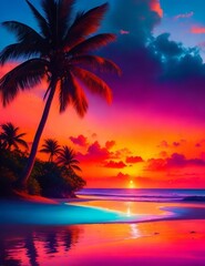 Fototapeta na wymiar Magical hues of a tropical sunset created with generative AI