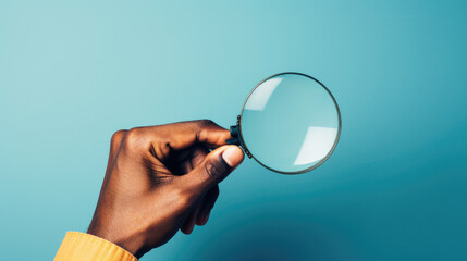 Hand Holding a Clear Magnifying Glass Lens - Illustration of Looking or Peering Through.