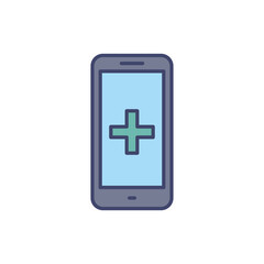 Smartphone with Medical App related vector line icon. Medical cross. Isolated on white background. Vector illustration. Editable stroke