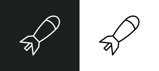 airplane bomb line icon in white and black colors. airplane bomb flat vector icon from airplane bomb collection for web, mobile apps and ui.