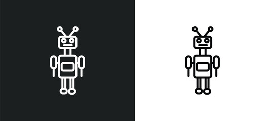 military robot hine line icon in white and black colors. military robot hine flat vector icon from military robot hine collection for web, mobile apps and ui.