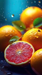 Fototapeta na wymiar Fresh ripe Citrus fruits fruit illustration. Natural food colorful background. Generative AI