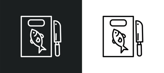 fish and knife line icon in white and black colors. fish and knife flat vector icon from fish knife collection for web, mobile apps ui.