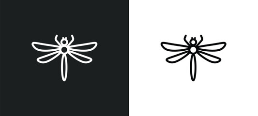 dragon fly line icon in white and black colors. dragon fly flat vector icon from dragon fly collection for web, mobile apps and ui.