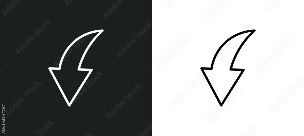Poster curve arrow line icon in white and black colors. curve arrow flat vector icon from curve arrow colle