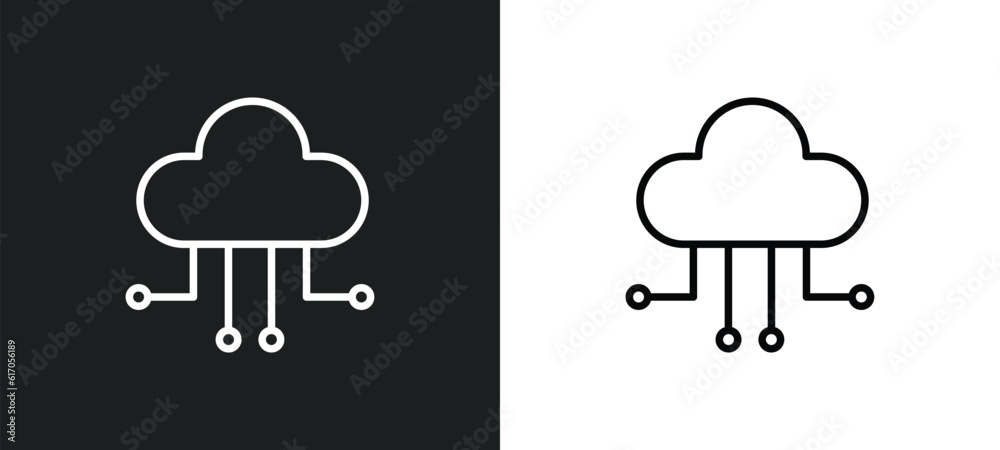 Aufkleber cloud with connection line icon in white and black colors. cloud with connection flat vector icon fr