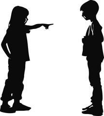 silhouette of angry girl pointing at boy