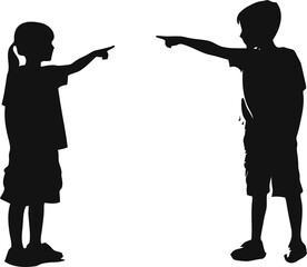 silhouettes of girls and boys pointing at each other shooing away, angry, debating